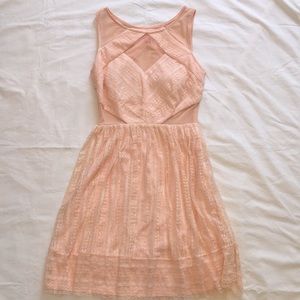 Minuet Peach pink lace & mesh cut out dress